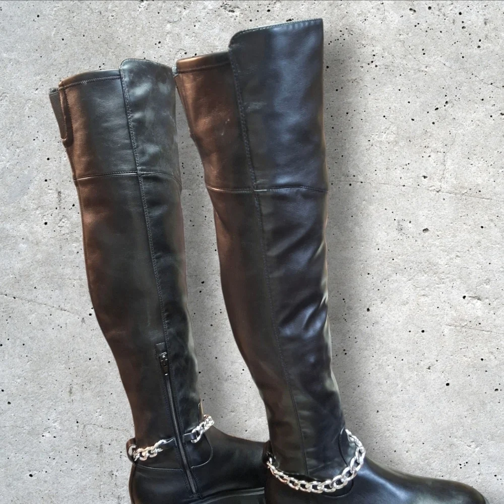 GBG Los Angeles Coen Thigh High With Chain Black Platform Boots Women Size 10